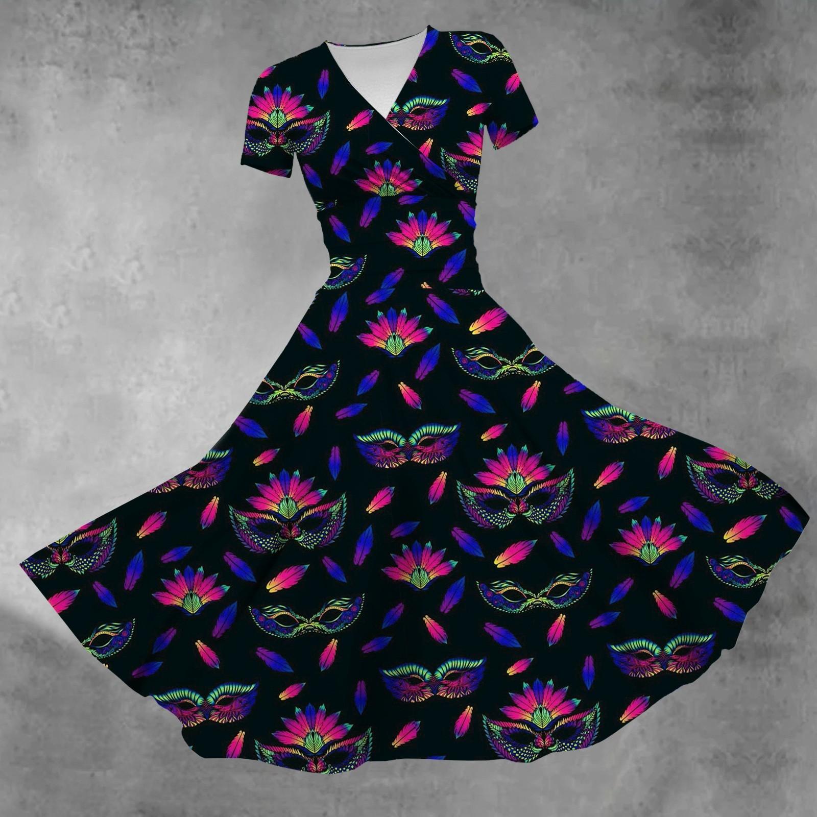 

Женское платье принцессы, сексуальное платье с v-образным вырезом и принтом на талии, плиссированное платье с короткими рукавами, карнавальное платье Марди Гра L чёрный