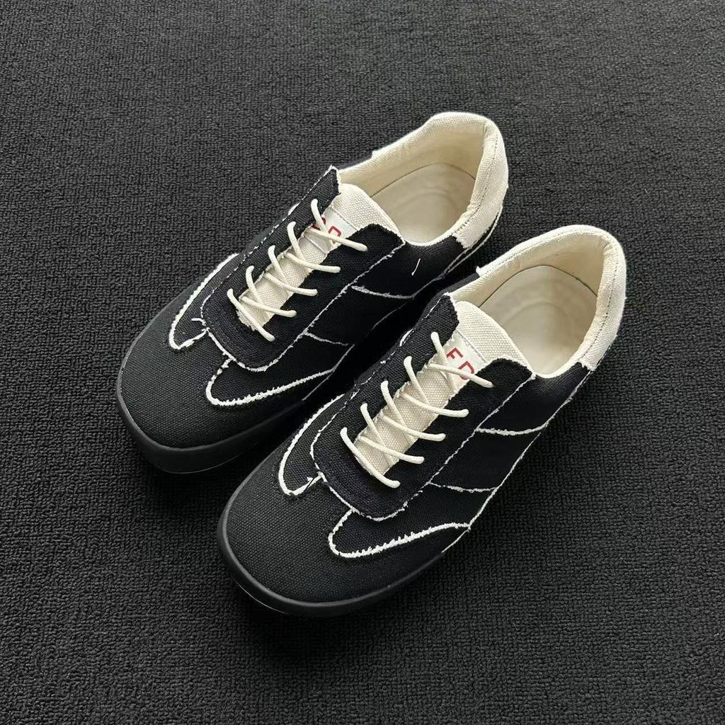 Men'S And Women'S Canvas Shoes Round Head Commuting Flat Baseplate Shoes Lace-Up Comfortable Casual Men'S Shoes Retro Shoes Versatile