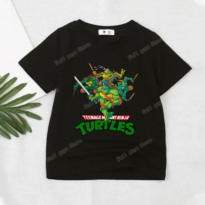 Teenage Mutant Ninja Turtles Kids Tshirt Black Summer Anime Boys Tops Short Sleeve Cute Print Child Base Clothes Birthday Gifts