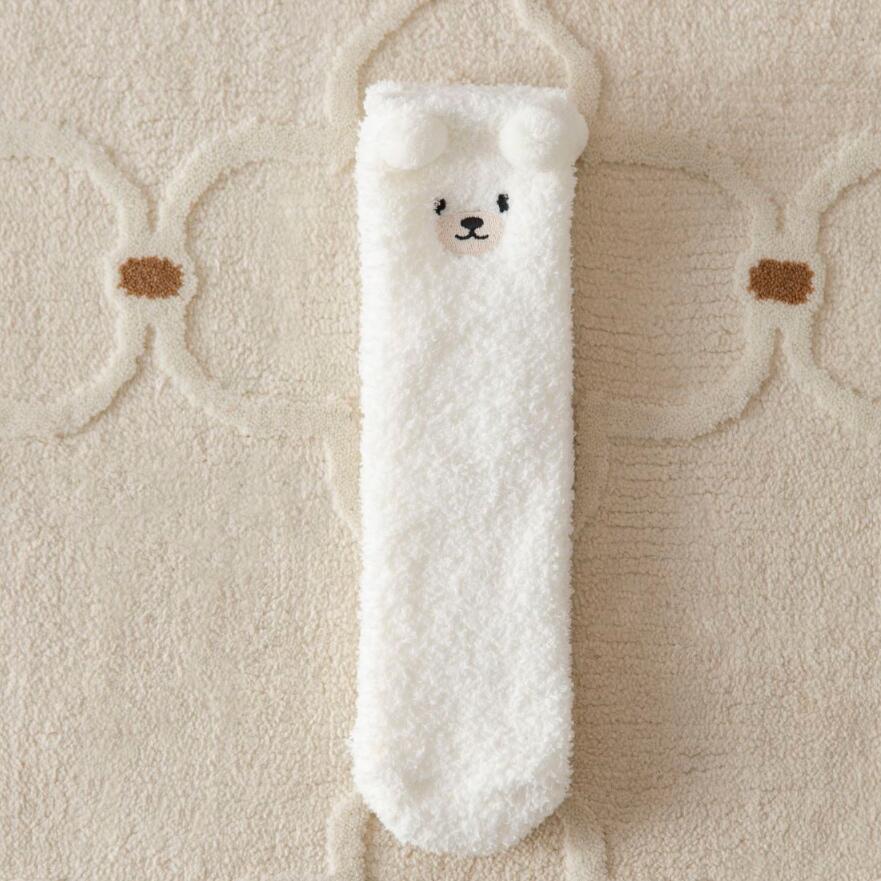 Japanese Coral Fleece Bear Cartoon Mid-Calf Socks - Autumn/Winter, Non-Shedding Sleep Socks