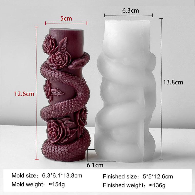 DIY Relief Snake Pillar Candle Mold Halloween Creative Aroma Candle Plaster Silicone Mould Handmade Candle Making Supplies