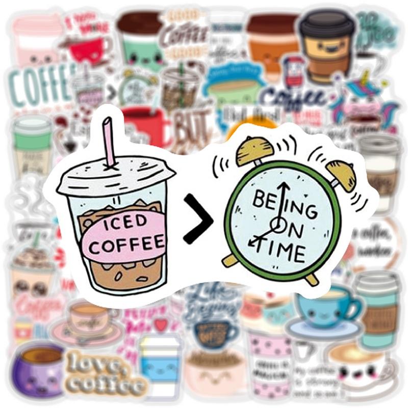 50 Pack Coffee Stickers Water Bottles Laptop Car Hydroflasks Phone Motorcycle Guitar Skateboard Computer Coffee Cup Vinyl Sticker Waterproof