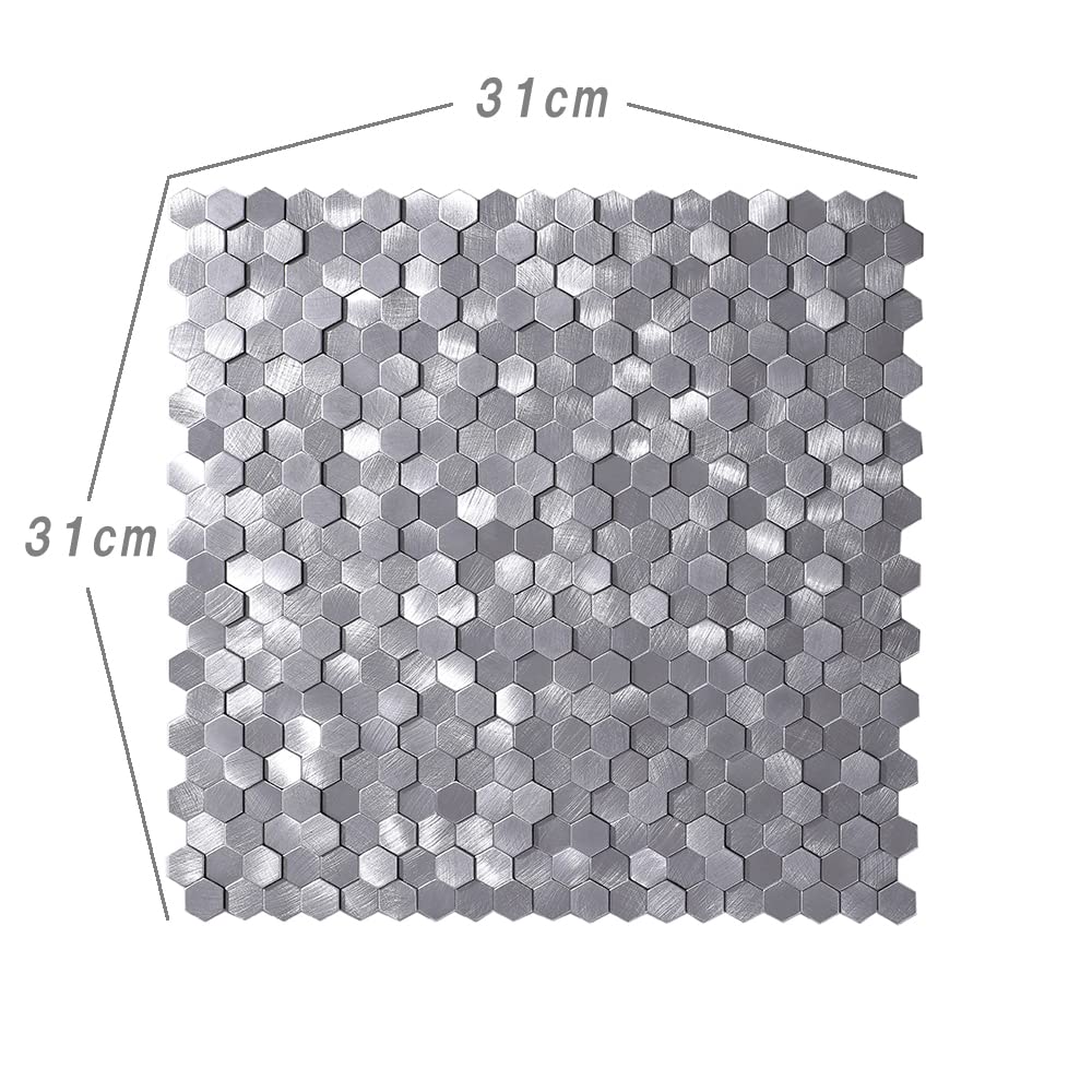 ISL Metal Stickers Polygon Light Silver Heat Resistant Waterproof Kitchen Bathroom Wall Decoration 10-Pack