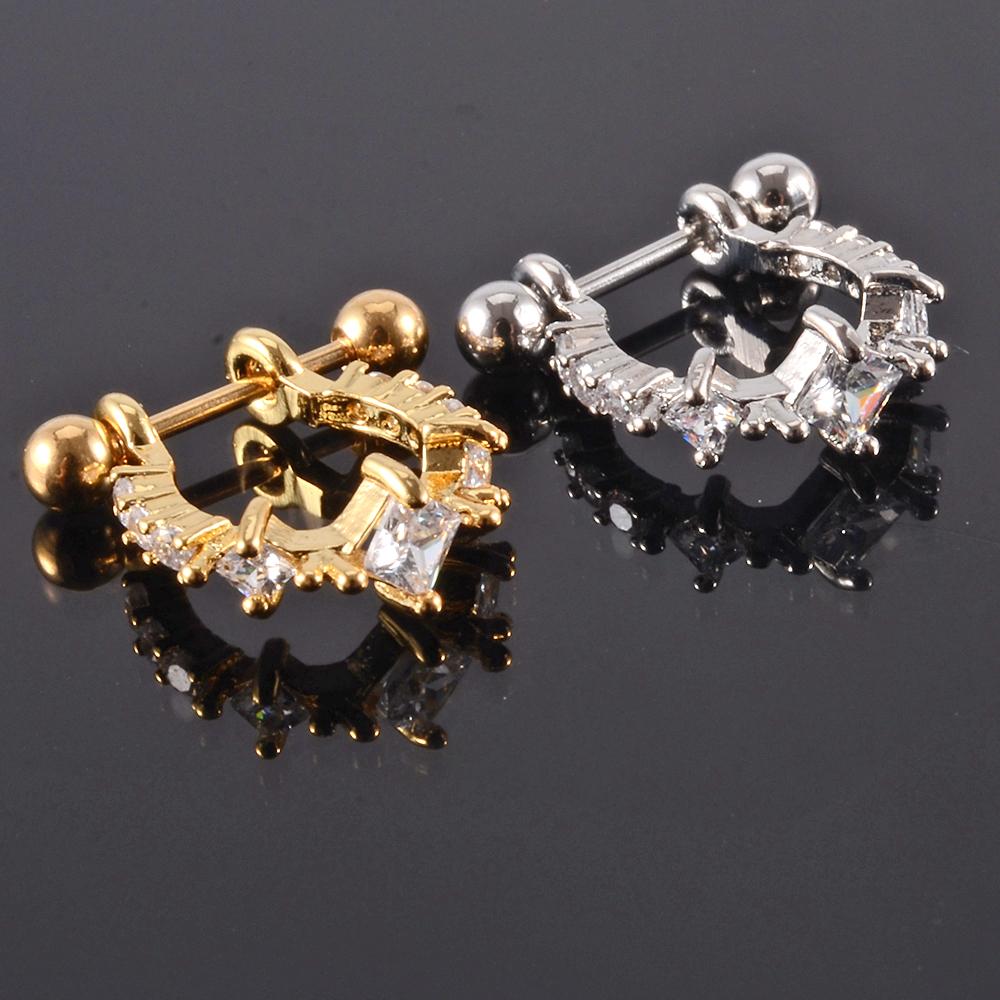 1pc Ear Tragus Cartilage Ring Stainless Steel Barbell With Cz Hoop Cartilage Cuff piercing Helix Daith Rook Lobe Earrings