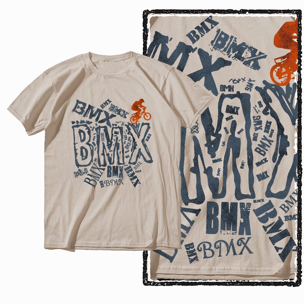 G47 Beige Vintage Streetwear Cotton  Men's BMX Bicycle Printed Graphic T-shirt |  Big Size Cool O-neck Men's Tee Tshirt