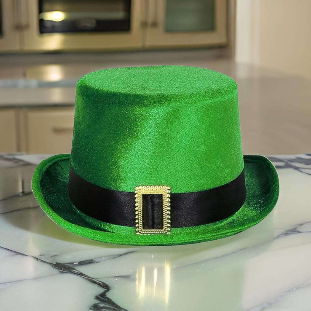 Green Tall Hat for StPatrick Day Flat Top Hat Holiday Headwear Irish National Day Celebration Caps Festival Props Hat