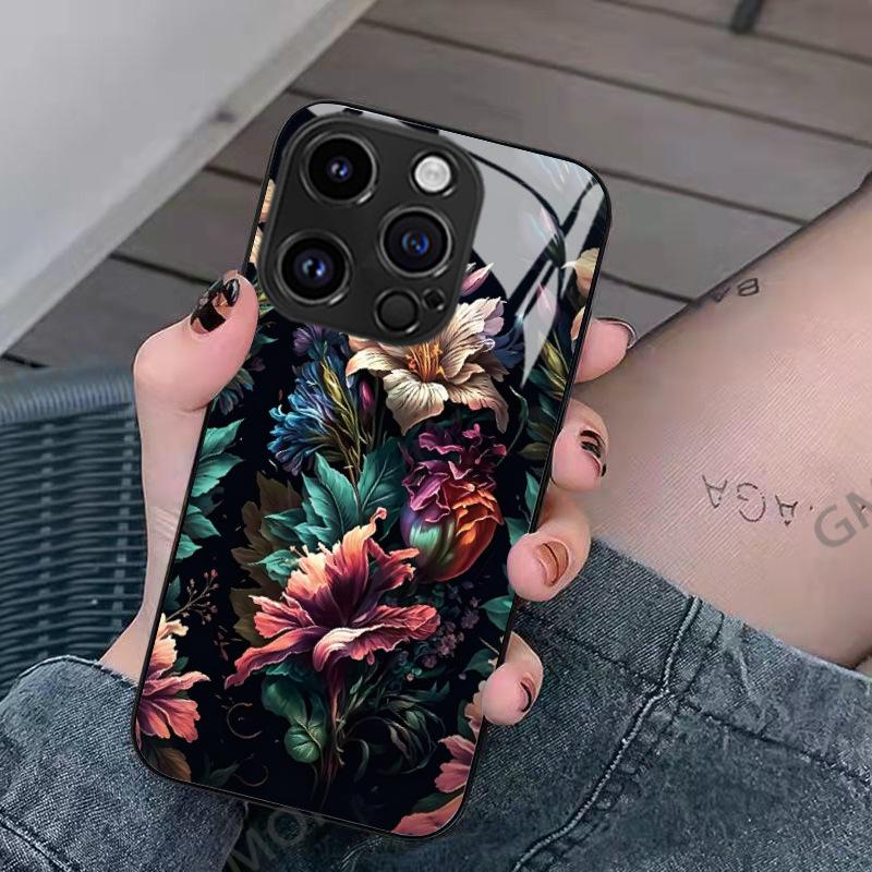 Mode Retro Dopamin Ölmalerei Blume Handyhülle Apple 13pm Glas Hülle iPhone17 Hartschalen Hülle Schutzhülle