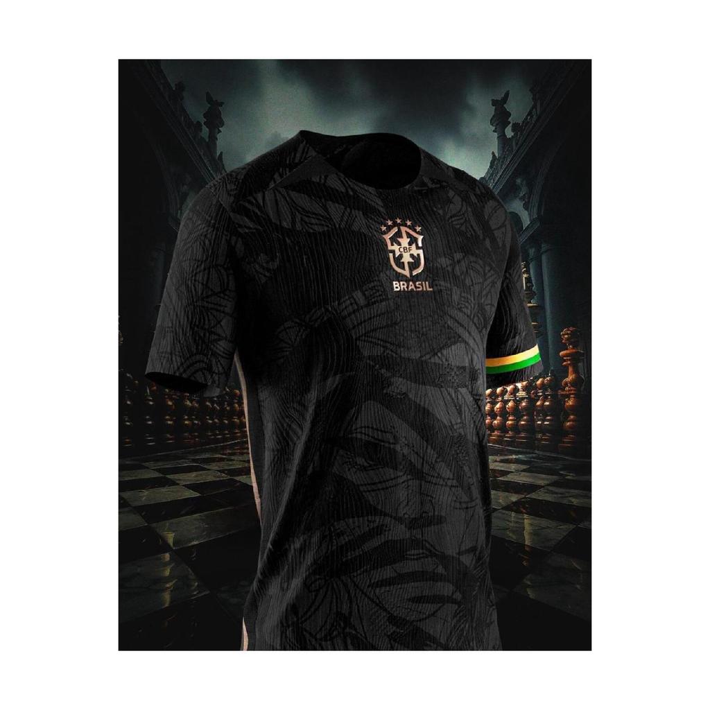 Tricou negru de fotbal cu design personalizat Brazilia The Prince