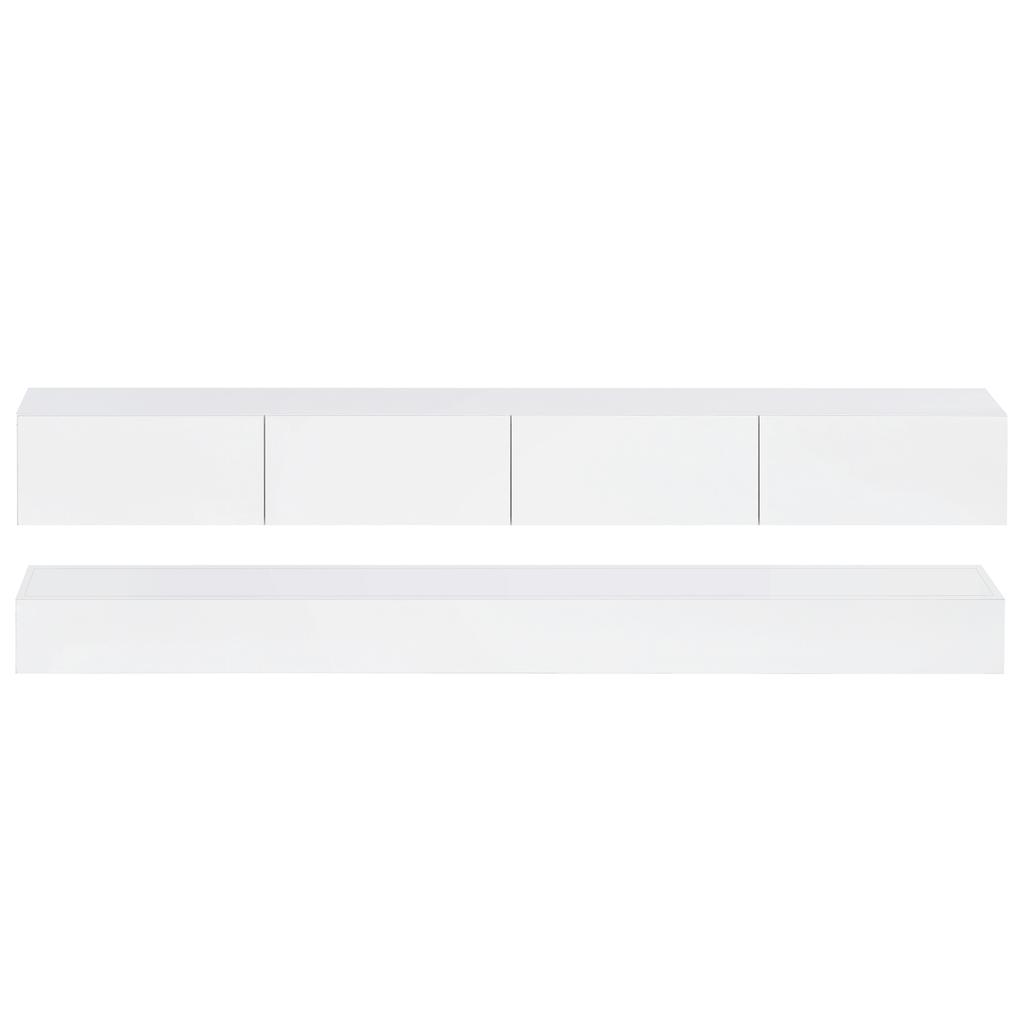 LED TV Lowboard, Wall-Mounted TV Cabinet, Furniture with 2 Cabinets and 4 Large Drawers, LED Lighting Wall Cabinet for up to 55 Inch White 130*33*15cm