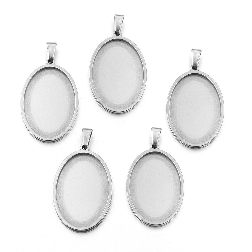 2-5pcs/Lot Oval Stainless Steel Cabochon Base Settings Tray Blank Charms for Jewelry Making Supplies Necklace Pendant Base