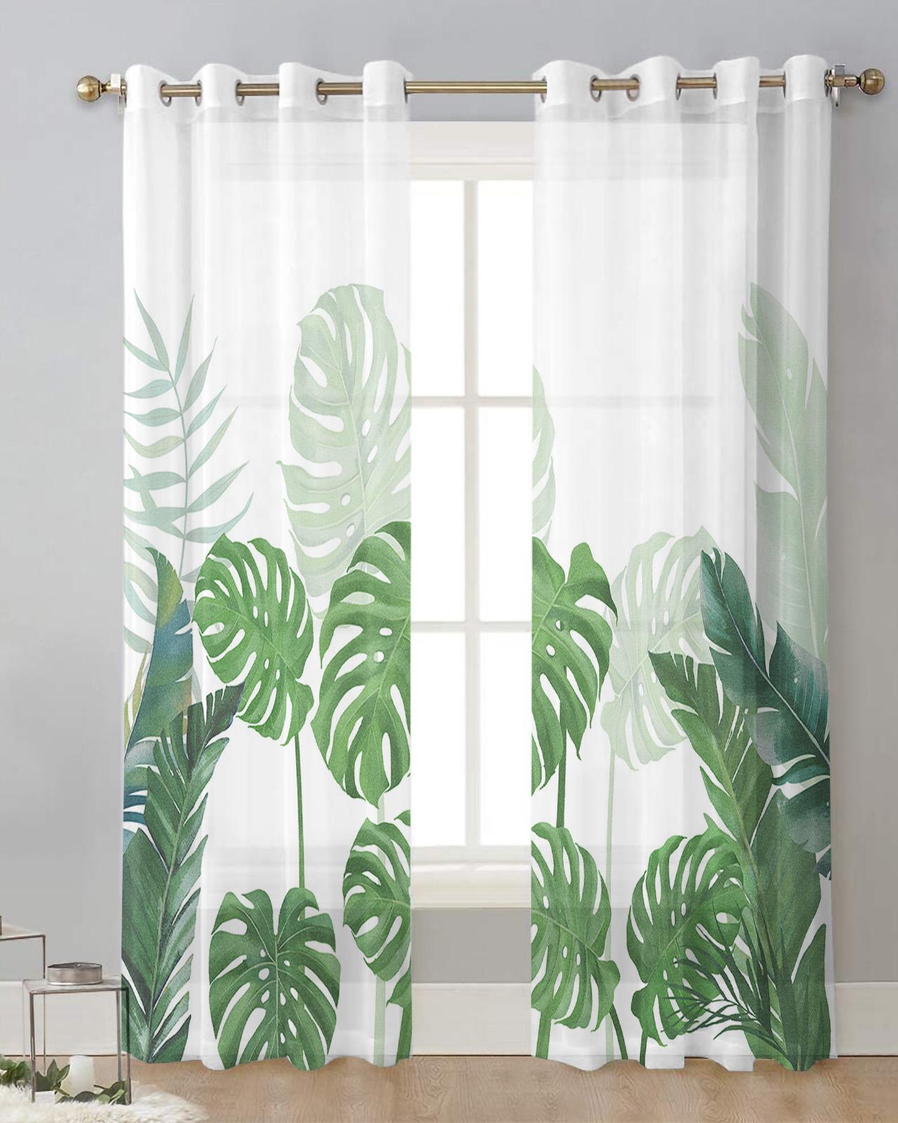 

Абстрактные тропические растения Роскошные тюлевые шторы для гостиной Прозрачные шторы Кухонные шторы Современная спальня Вуаль Шторы W135 x H115cm