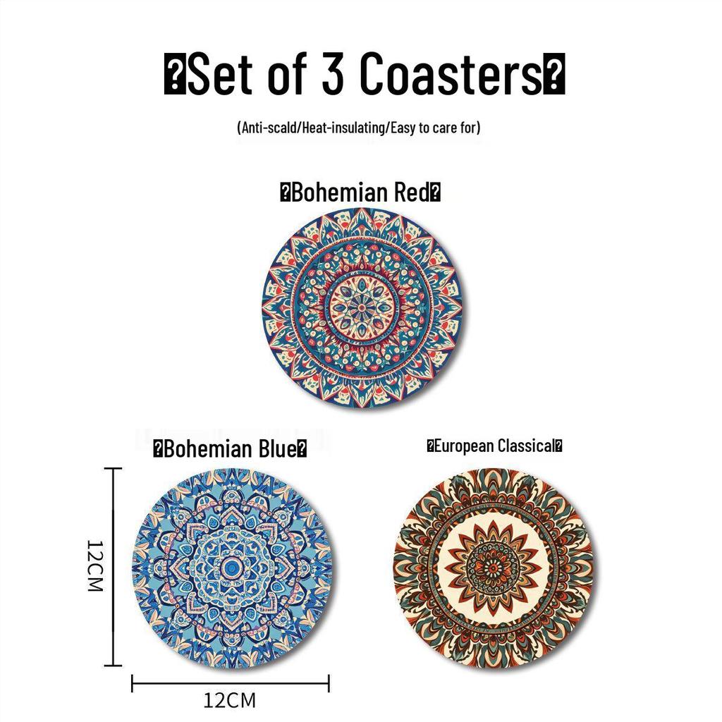 Bohemisch-Nordischer Runder Hitzebeständiger Anti-Rutsch-Tischuntersetzer mit Wasseraufnahme