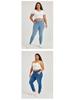 Cross-Waist Plus Size Skinny Jeans with Butt-Lifting Pockets & Monkey Wash