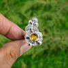 Gift For Women Solitaire Flower Adjustable Ring 925 Silver Natural Citrine