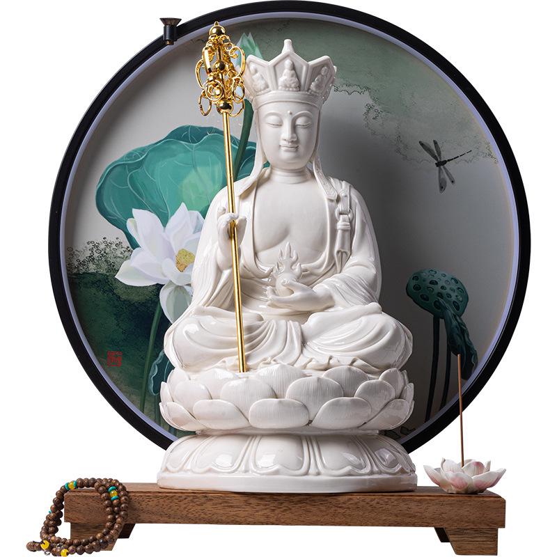 Zen Ceramic Ksitigarbha Bodhisattva Backflow Incense Burner - Buddha Statue for Aromatherapy and Home Decor.