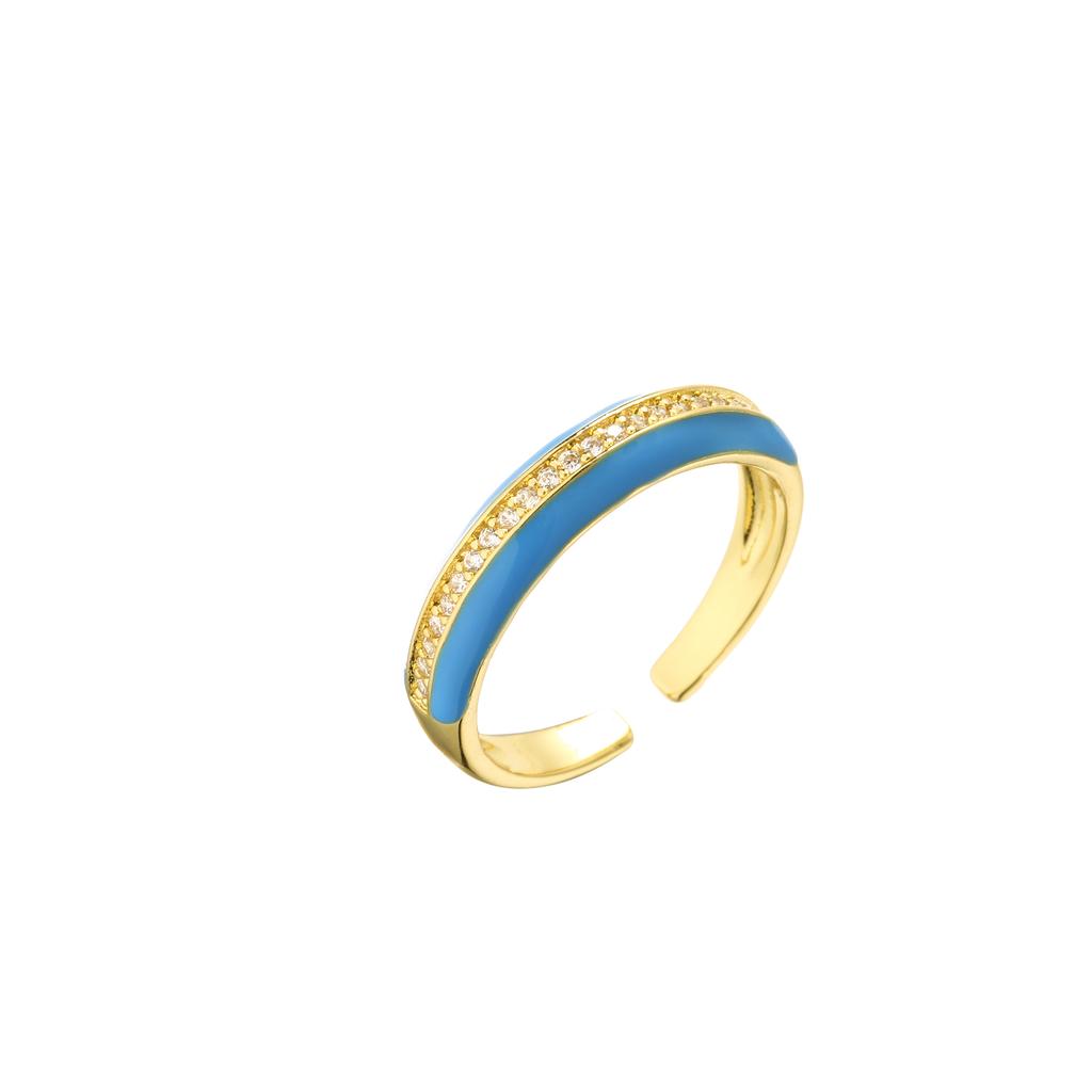 18K Gold Plated Brass Gold Color Cute Ring For Women Multi Color Rainbow Zircon Dripping Oil Female Wedding Accessories