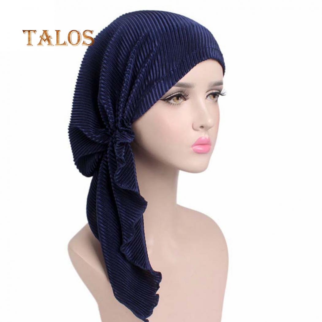 Модная женская длинная тюрбанная шапка с морщинами — фото 15