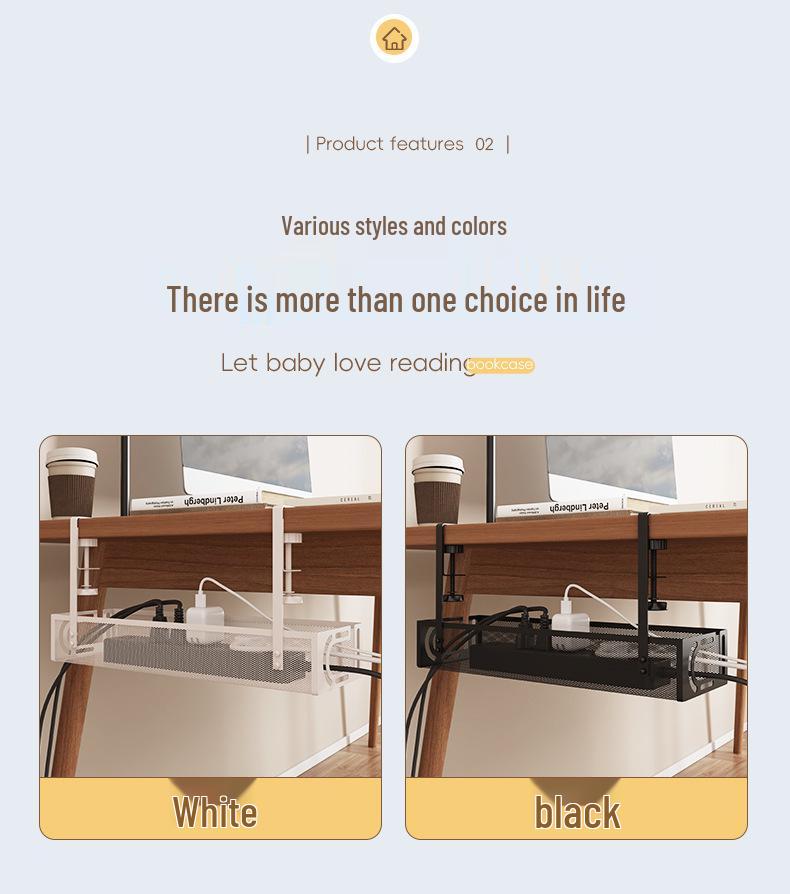 Punch-Free Retractable Under-Desk Cable Management Shelf and Storage Rack