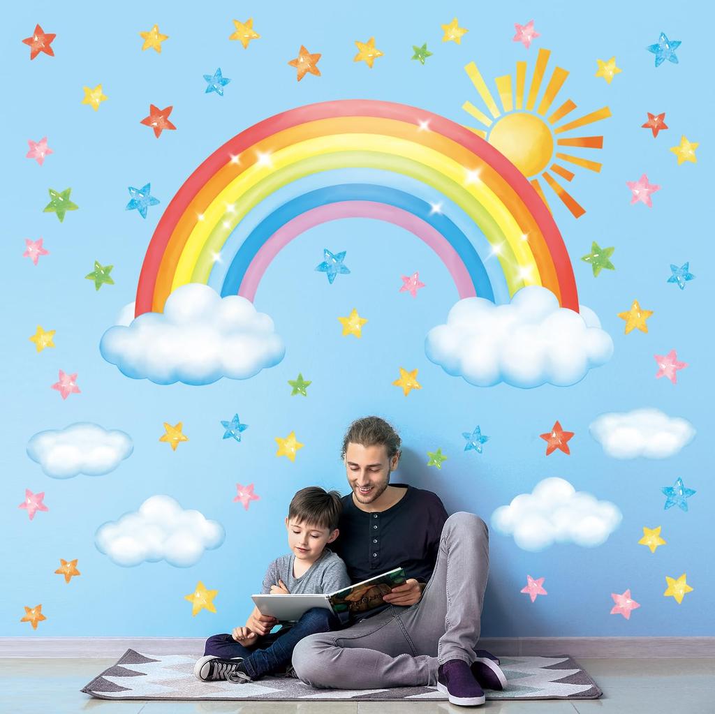 DECOWALL Clouds and Stars Wall Stickers Decorative Wall Art for DIY Wall Transfer Stickers Wall Art Stickers for Bathroom Bedroom Vinyl Teen Kids
