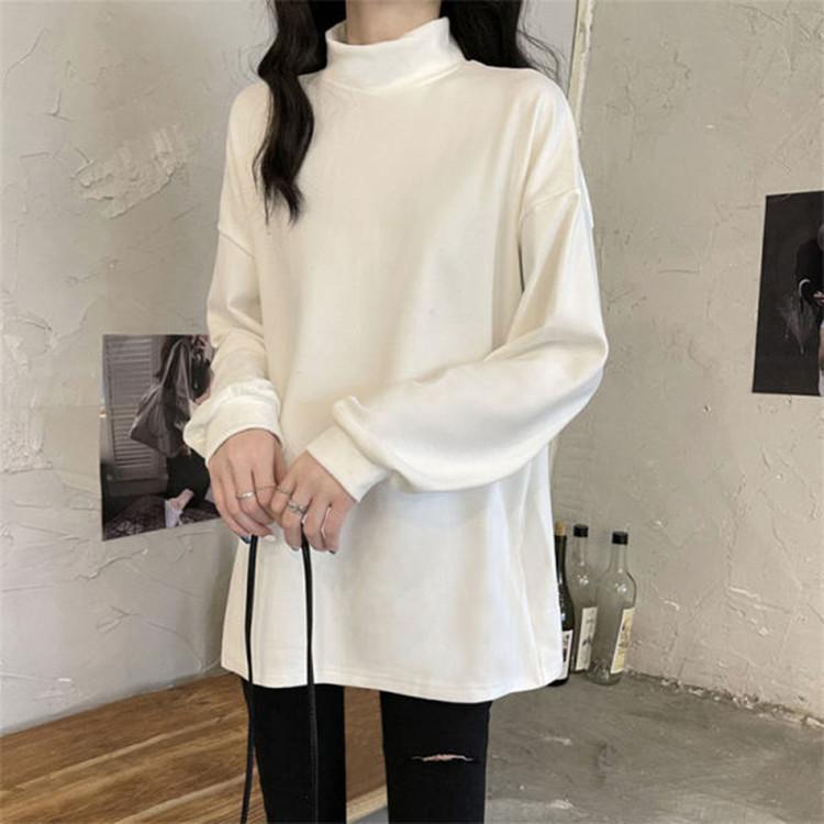 Black Long-sleeved Base Shirt for Women In Autumn and Winter Plus Velvet Inner Wear Loose Thickened Solid Color T-shirt Top