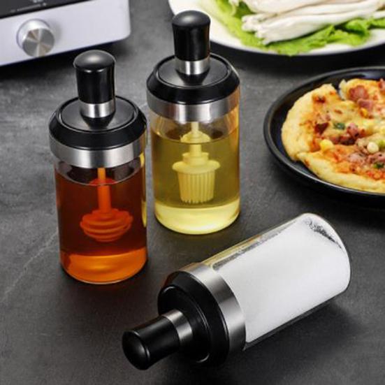 Spice Jar with Spoon 250ml Glass Condiment Bottle Kitchen Seasoning Jar for Salt Sugar Leak-Proof Condiment Container with Lid