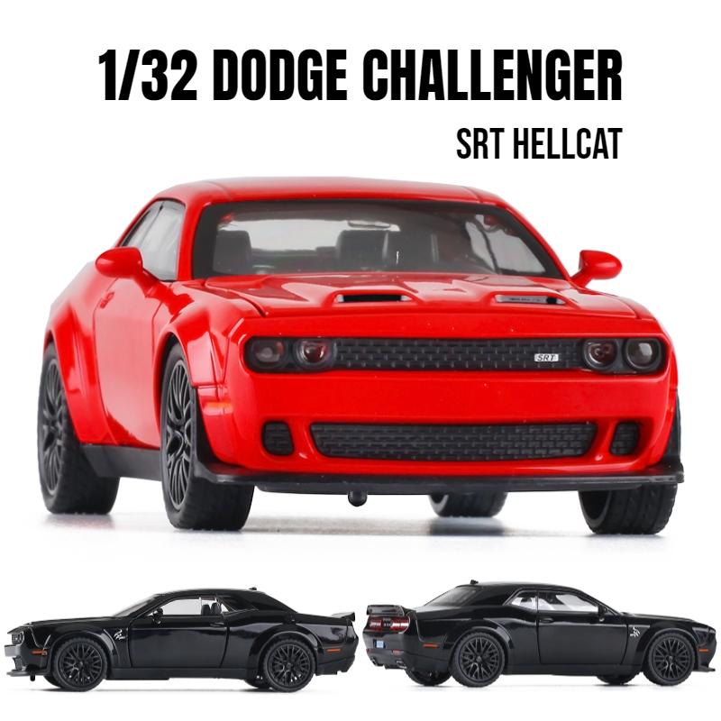 1/32 Dodge Challenger SRT Hellcat Model Hračky Kovový Odlévaný Miniatura 1:32 Zvuková a světelná kolekce vozidel Dárek pro kluky