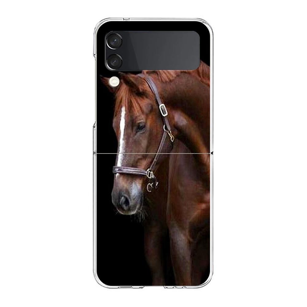 Horse Hard PC Phone Case For Samsung Galaxy Z Flip 5 4 3 Transparent Cover For Galaxy Z Flip 6 Foldable Shockproof Case Capa Bag