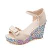 Plus size 34-43 Bowknot Women Summer Open Toe Wedges Sandals Print Platform Women Sandals Pink Blue High Heels Sandalias WSH3923