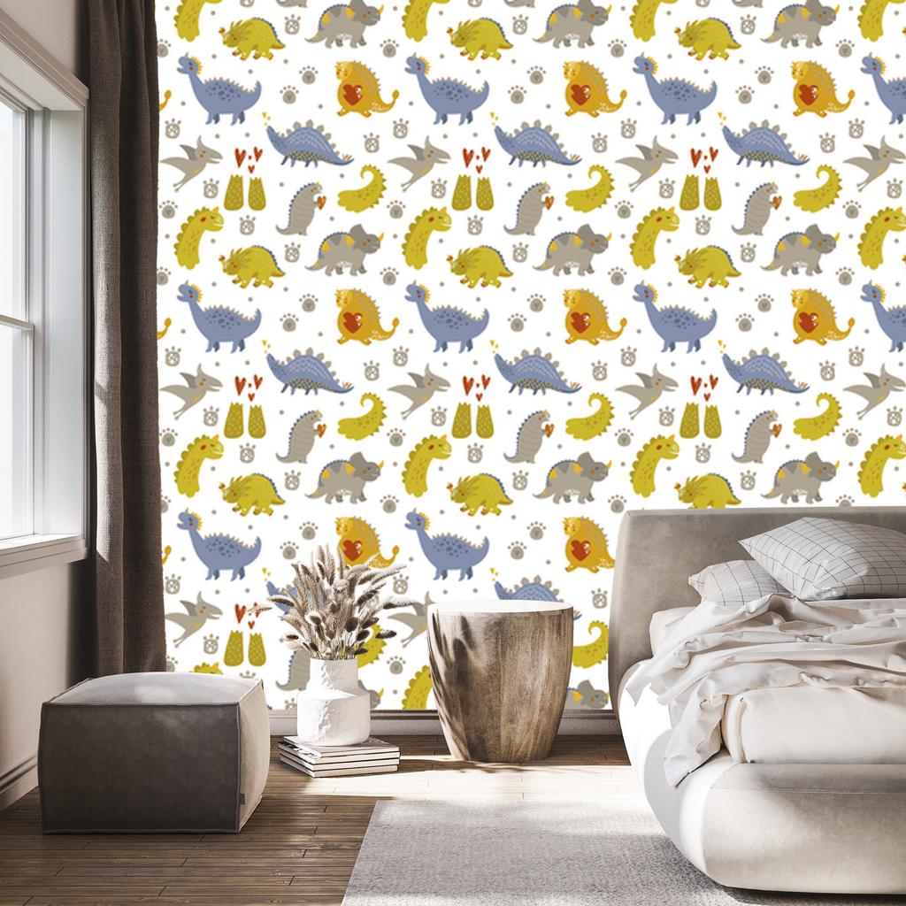 Dinosaurs dots hearts wallpaper for living room and bedroom 50x1000
