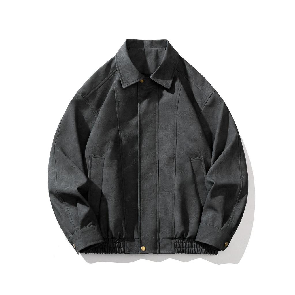 Men's Trendy Autumn/Winter American Style Brown Leather Bomber Jacket with Matte Finish and Padded Shoulders