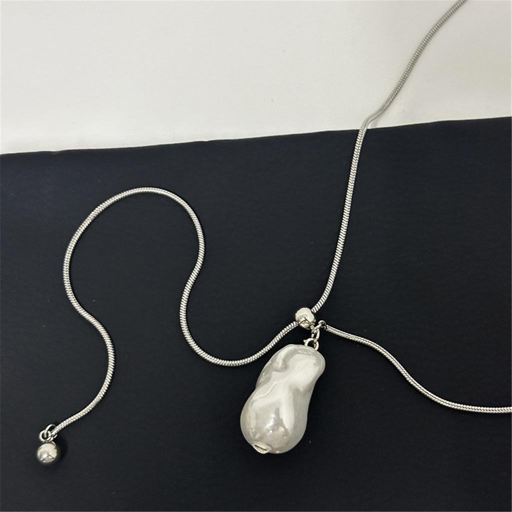 Tooxika Simple Luxury Baroque Faux Pearl Pendant Necklace Drawstring Snakebone Chain Long Sweater Chain