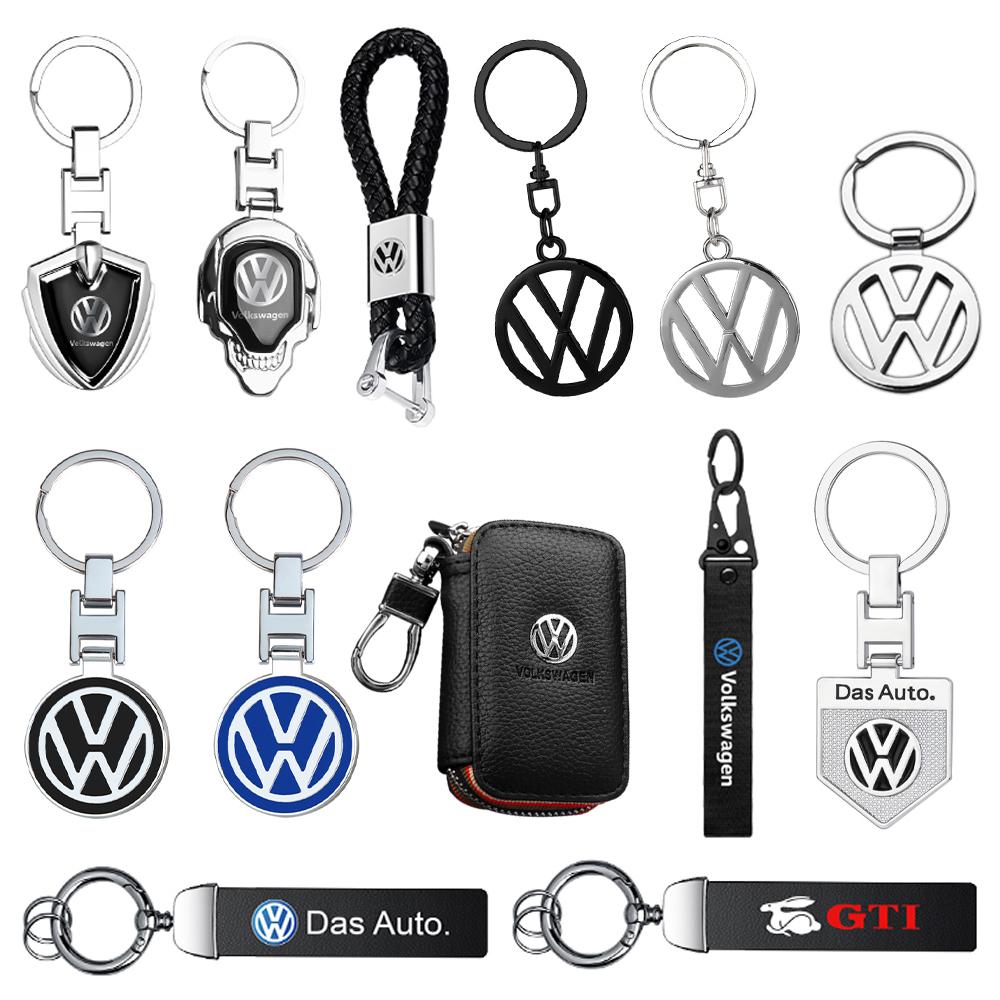 Metal/Leather Car Key Ring Braided Rope Key Case Key Chain valve cap for Volkswagen VW RLine GTI R Touareg Polo Jetta MK8 Passat ze4