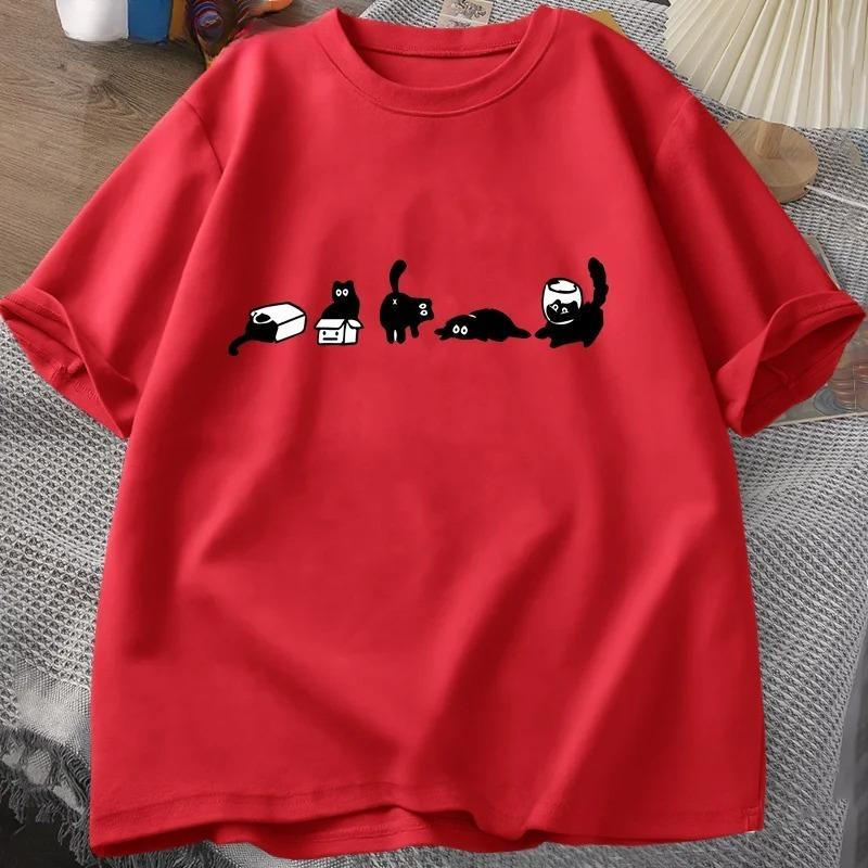 Five Mood Cats T-Shirts Cat Mom Tee Funny Short Sleeve Cat Lovers T Shirt Women Casual O Neck Summer Tops