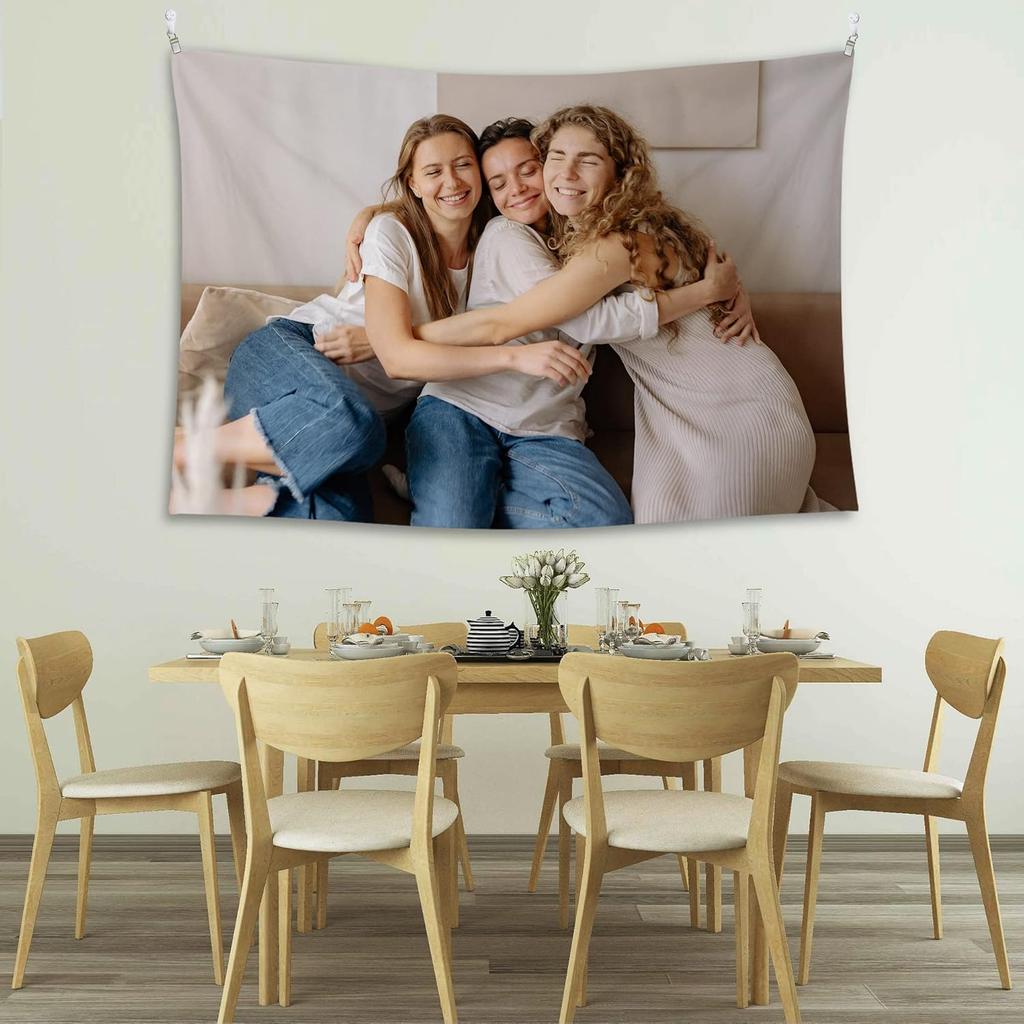 BLINGPAINTING Personalized Tapestry Upload Your Image Custom Tapestries, Customized Own Photo Banners, Custom Wall Hanging Horizontal (95''WX85''L)