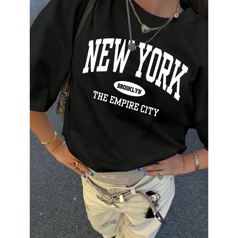 European Size [Stylish Printed T-Shirt] Breathable, Lightweight Ladies' NEW YORK BROOKLYN THE EMPIRE CITY Printed T-Shirt