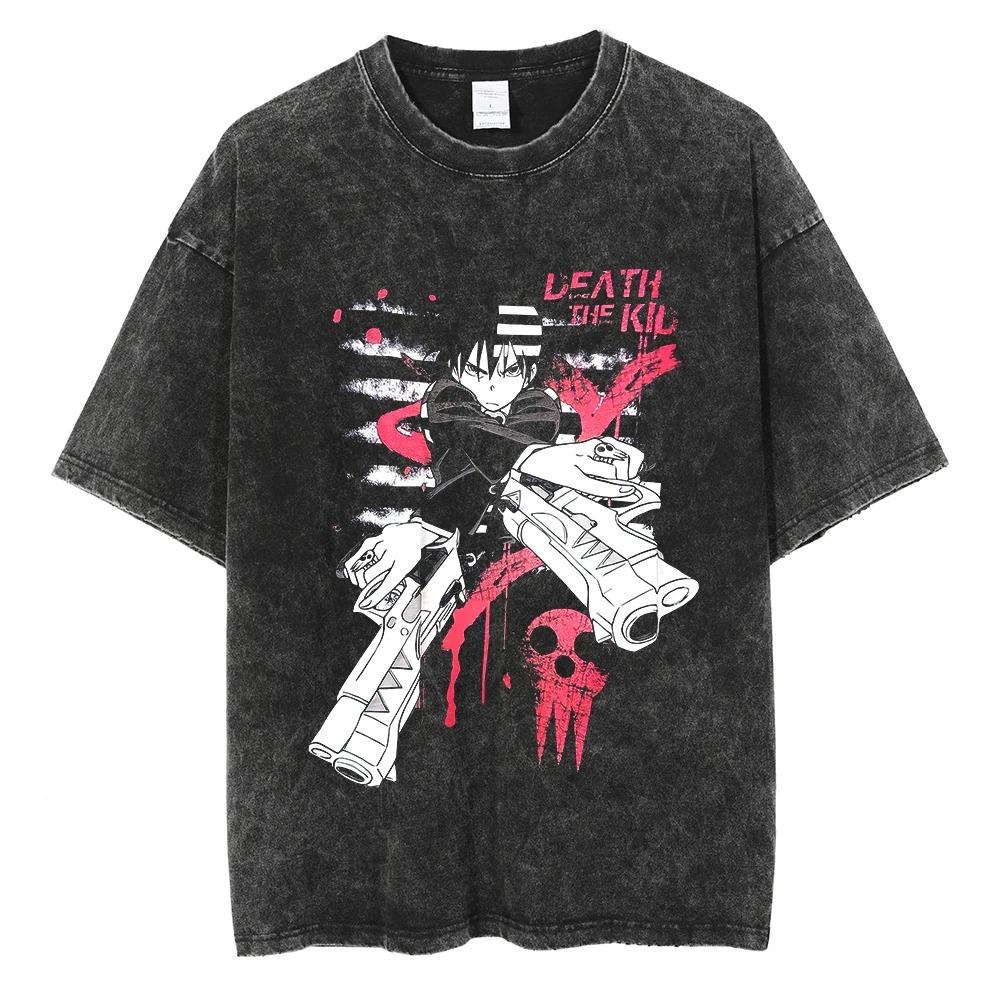 Hot Sale Classic Anime Soul Eater Graphic Print Tshirt Men Women Vintage Washed Cotton Comfortable Oversize Top Summer New Tees