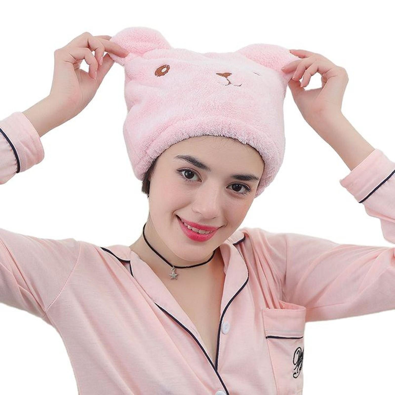 

Новый мультяшный гигроскопичный и дышащий тюрбан из микрофибры, быстросохнущая шапочка для волос, обернутая полотенцем, шапочка для волос One Size розовый