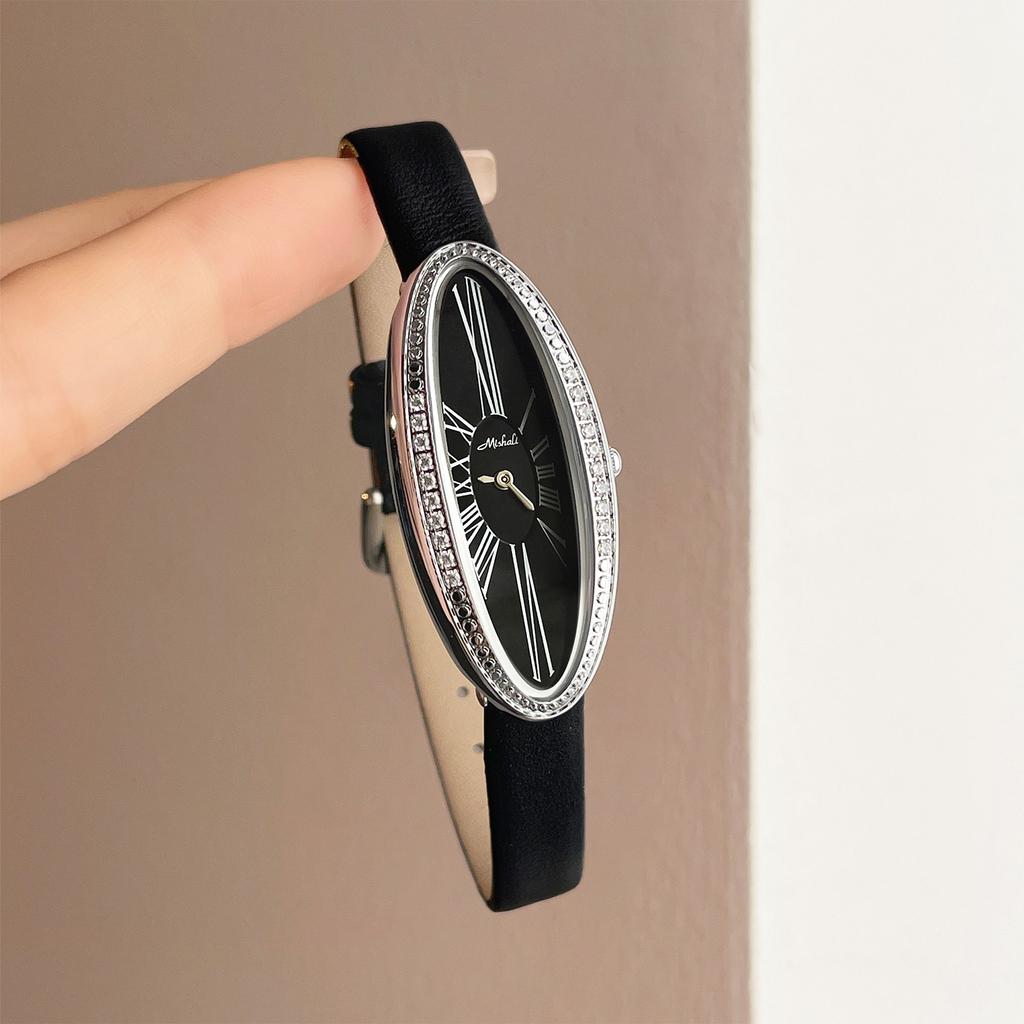 NUOVO Orologio da Donna Originale di Lusso Retrò con Intarsi di Diamanti Eleganti Quadrante Ovale Cinturino in Pelle Orologi da Donna al Quarzo Regalo