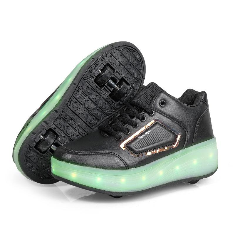 

Новые беговые туфли четырехколесные роликовые коньки детские и подростковые туфли на колесах светодиодная зарядка светящиеся туфли 42 чёрный