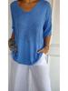 Women's V Neck Half Sleeve Knit Sweater Loose Fit Casual Solid Color Pullover Top