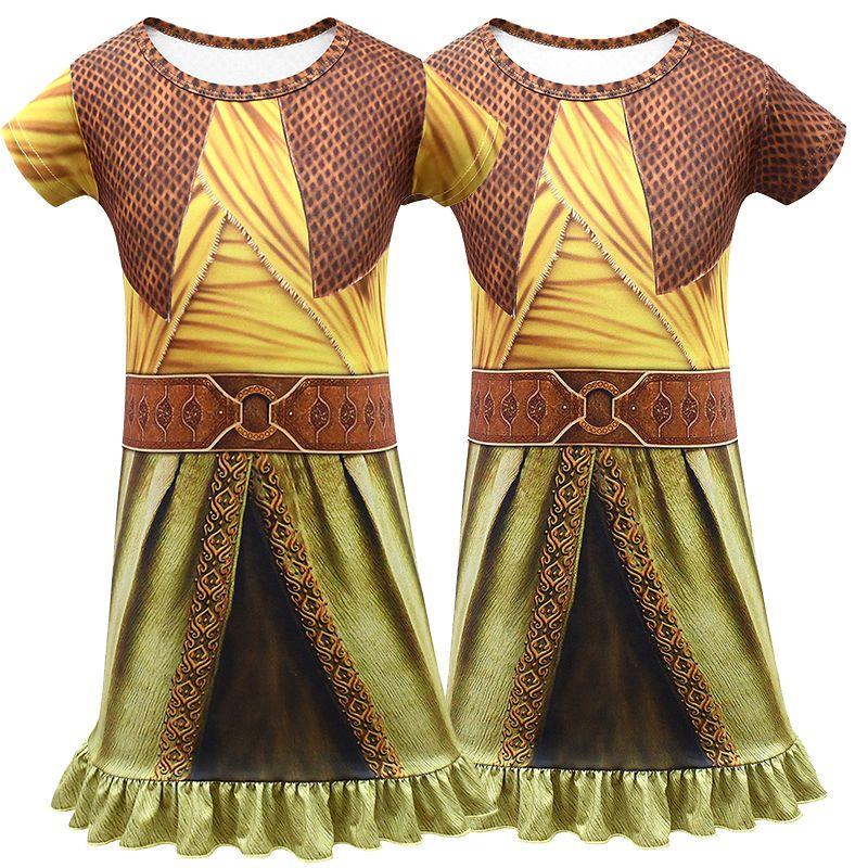 Vibrant Raya And The Last Dragon Girls Printed Short Sleeve Cosplay Fancy Dress Costume