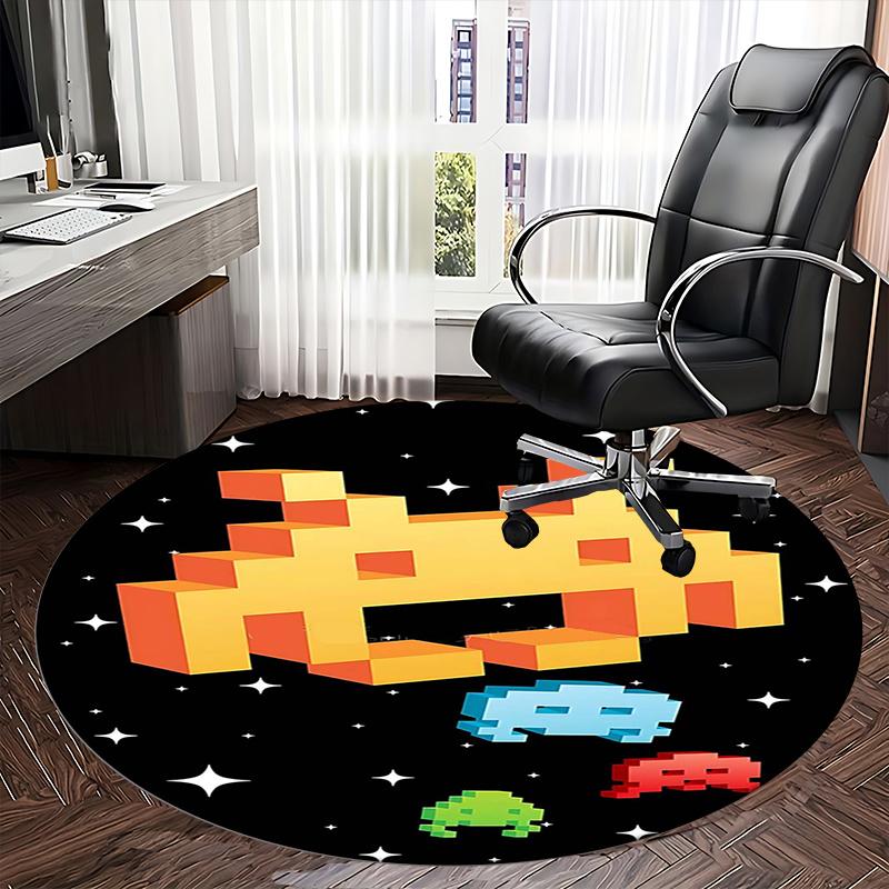 Space Invaders,Pixel Art Chair Mat Round Rug Office Carpet, Machine Washable, Non Slip, Suitable for Living Rooms, Bedrooms