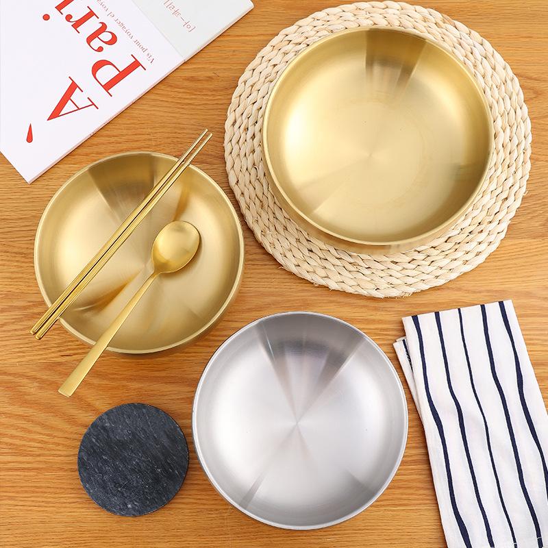 Stainless Steel Double Layer Noodle Bowl Gold Silver Salad Soup Heat Insulation Stainless Steel Noodle Bowl Large Gold Bowl