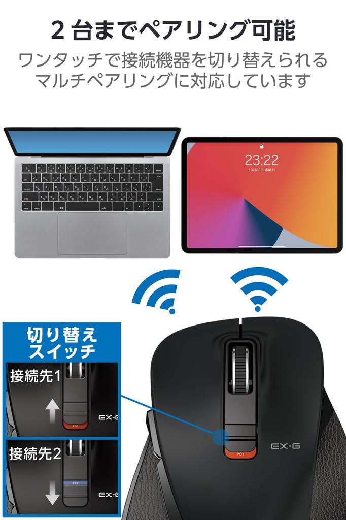 ELECOM Wireless Mouse Bluetooth EX-G, Comfortable Grip, Quiet Design, 5 Buttons, Large, Black, M-XGL15BBSBK