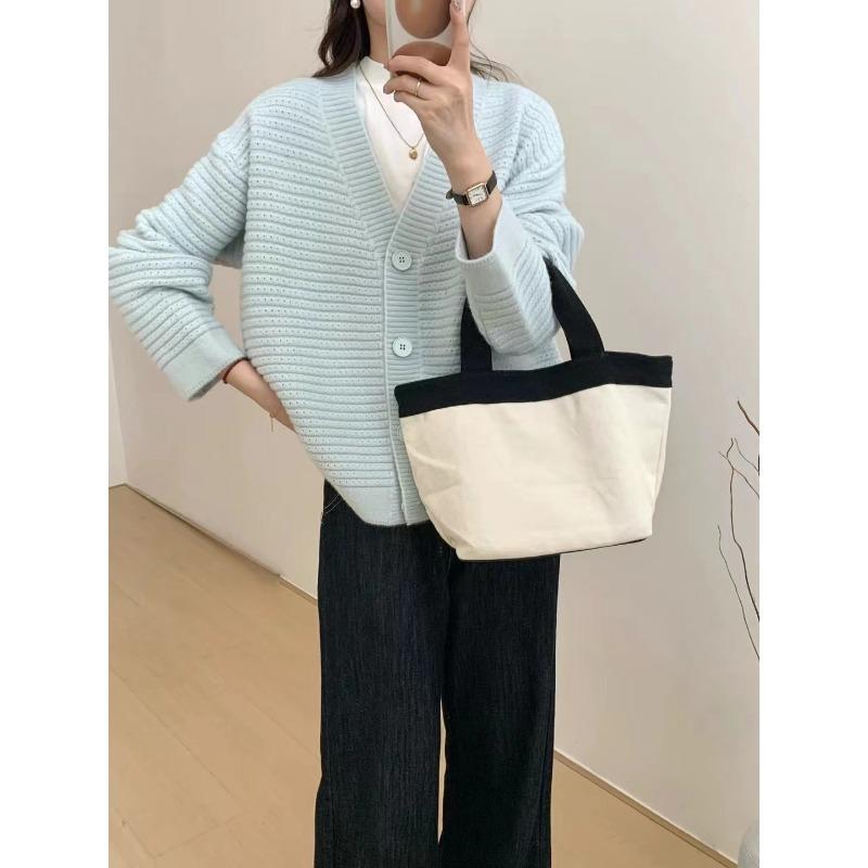 Simple V-neck Sweater Jacket Women's Autumn and Winter New Loose Soft Waxy Lazy Wind Knitted Cardigan Top