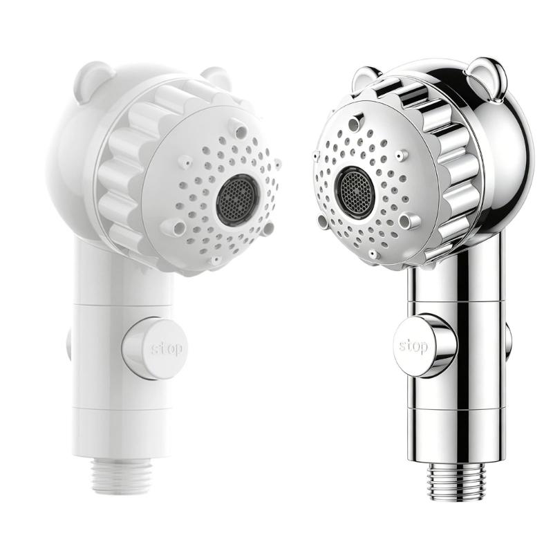 Bathroom Shower Head Replacement with Stop Button, Bear Theme Hand Shower Head for Daily Family Bath Use and Care