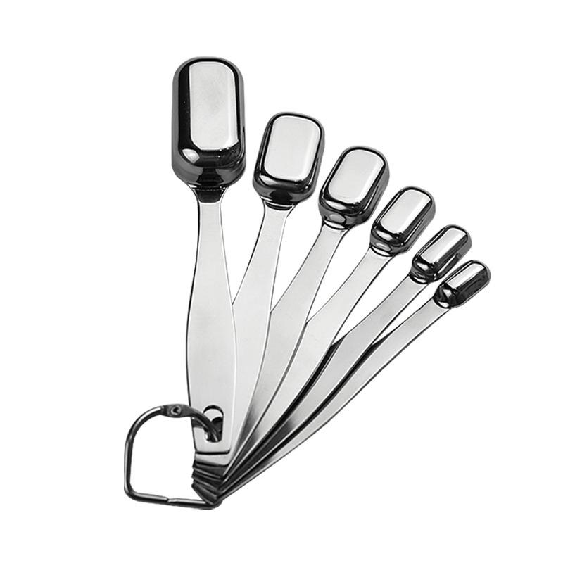 6pcs/set Stainless Steel Metal Measuring Spoons for Dry or Liquid, Fits In Spice Jar Square Flat Tail Spoon Kitchen Tool Baking Set Seasoning Spoon