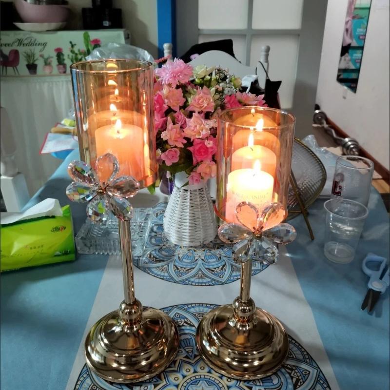 European Crystal Flower Metal Candle Holder, Vintage Romantic Candlelight Decor Stand