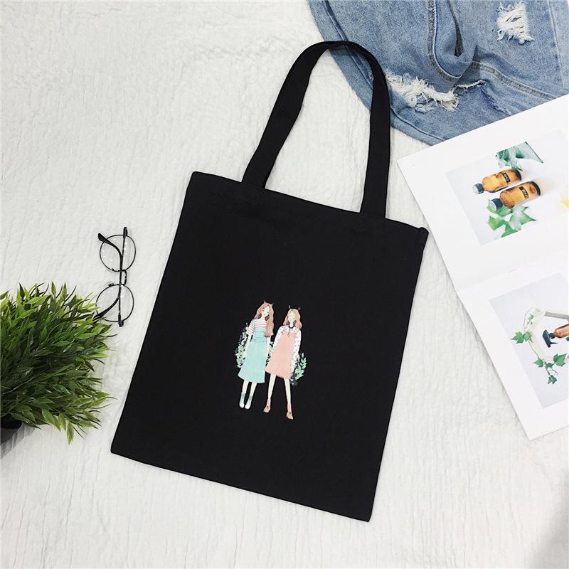 Cartoon canvas bag women's shoulder new student literary printed cloth bag handbag simple large-capacity shopping bag