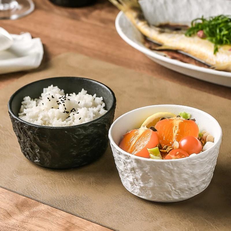 Bol à riz en céramique ménager avec un beau motif d'ondulations d'eau Vaisselle personnelle Bol large noir et blanc